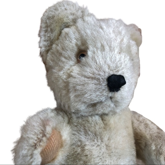 Vintage Blonde Mohair Stuffed Bear Peach Paws and Black Satin Nose Jointed - Picture 5 of 5